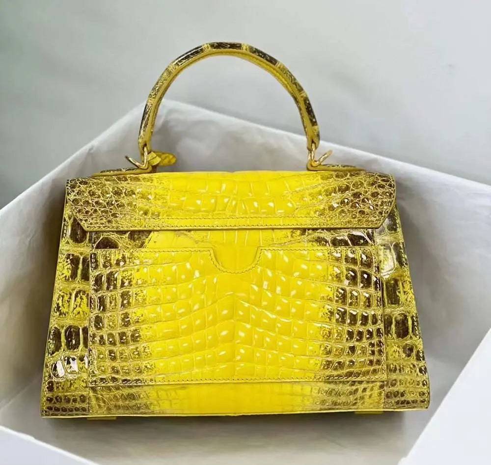 Crocodile Leather Top Handle Cross Body Bag  Himalaya Yellow