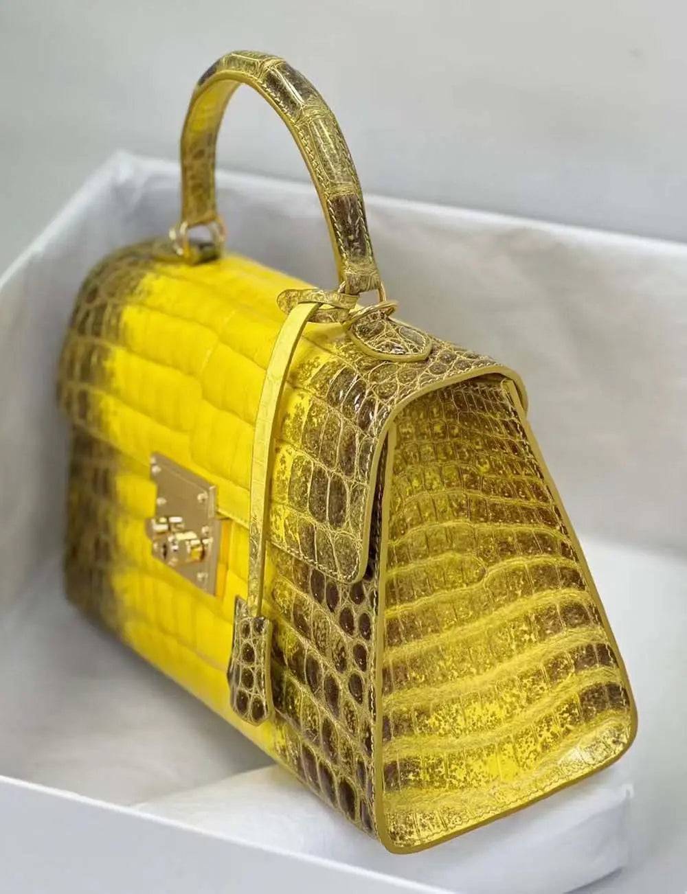 Crocodile Leather Top Handle Cross Body Bag  Himalaya Yellow