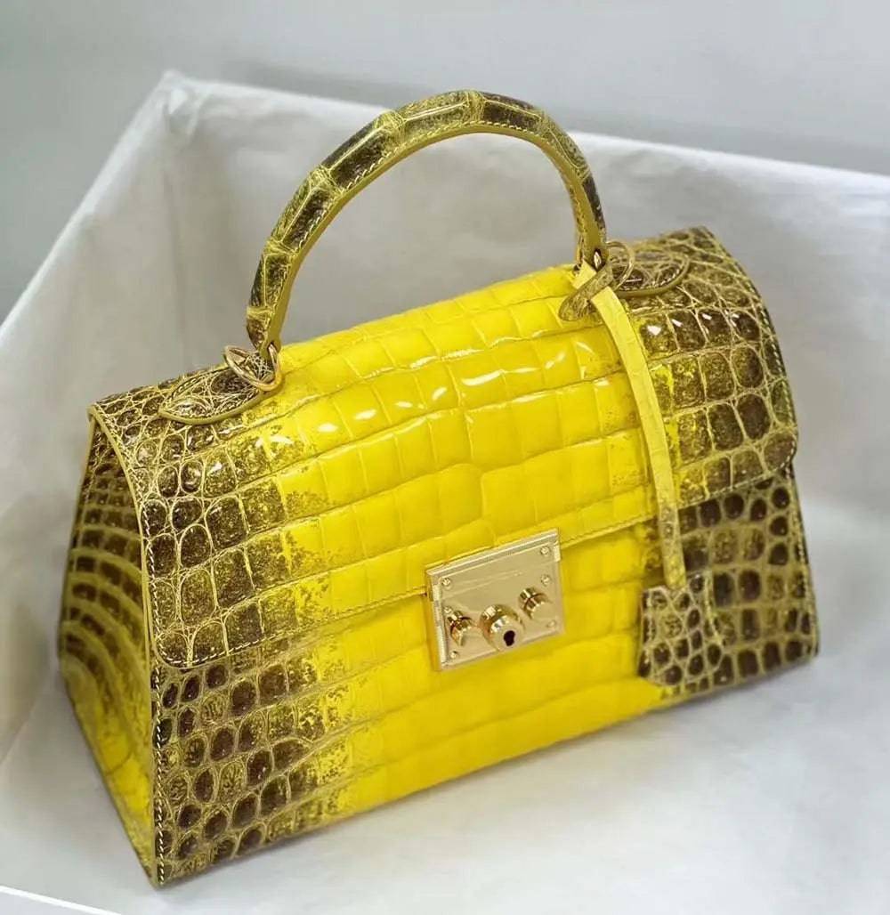 Crocodile Leather Top Handle Cross Body Bag  Himalaya Yellow