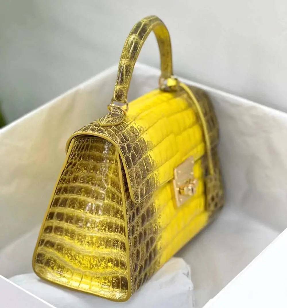 Crocodile Leather Top Handle Cross Body Bag  Himalaya Yellow