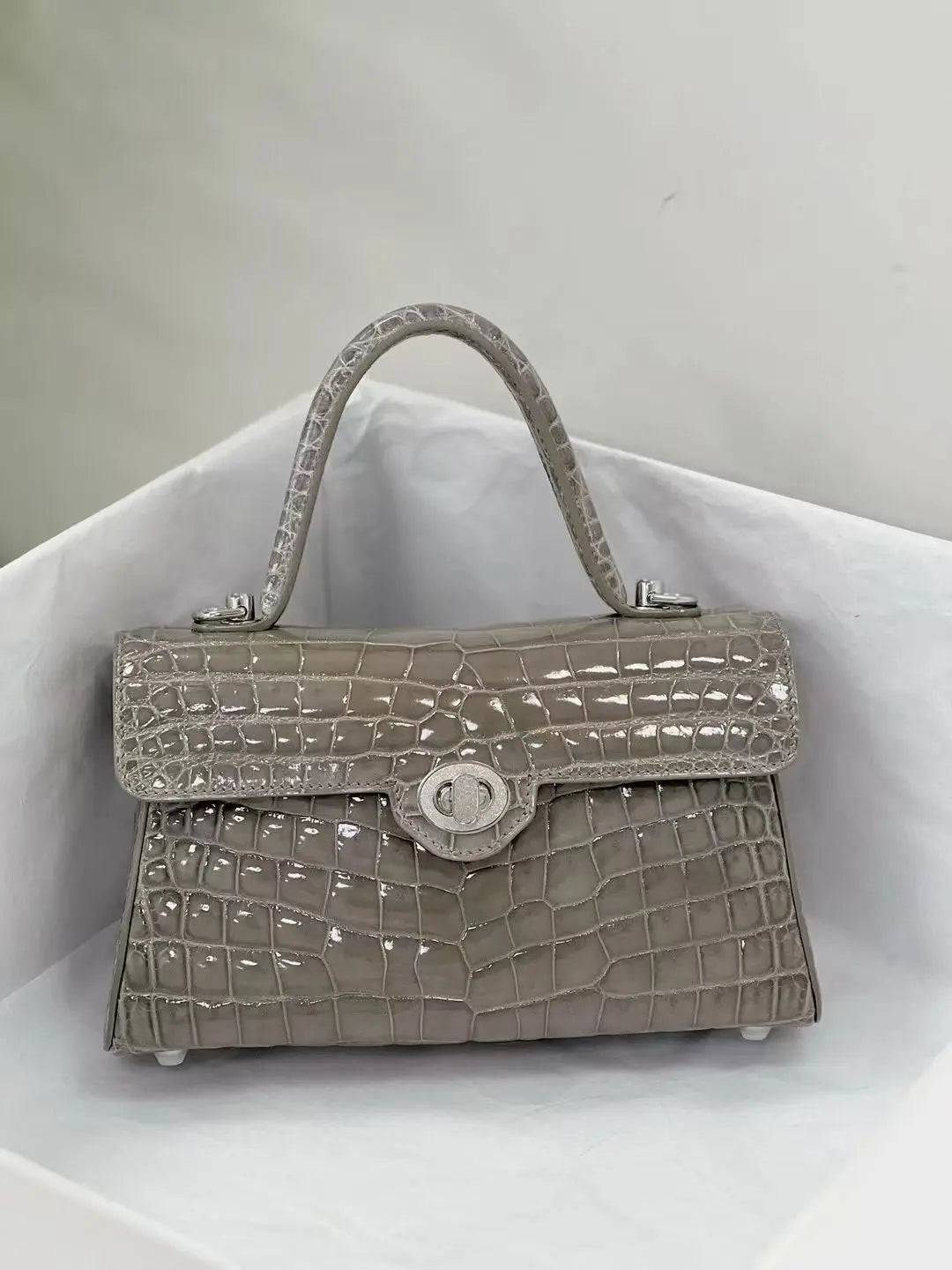 Crocodile Leather Top Handle Cross Body Bag Mini Multi Color