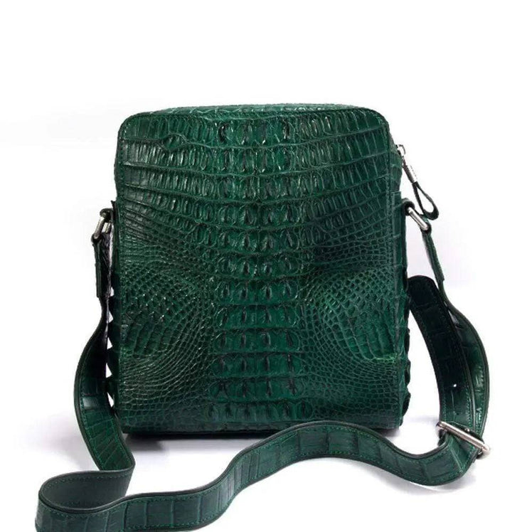 Crocodile Skin  Leather Crossbody Bag  Dark Green