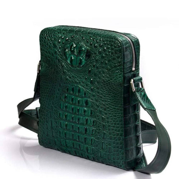 Crocodile Skin  Leather Crossbody Bag  Dark Green