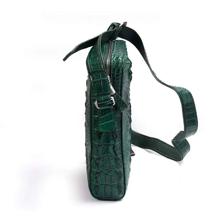 Crocodile Skin  Leather Crossbody Bag  Dark Green