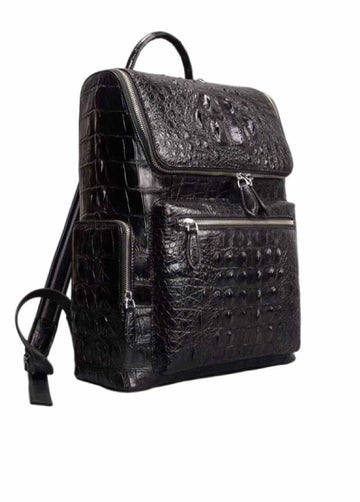 Unisex Crocodile Skin Leather Large Backpack