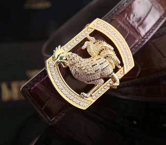 Crocodile Skin  Rooster Belt With Diamond