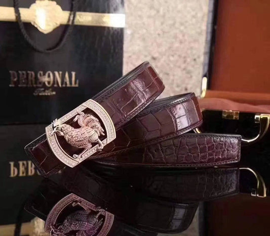 Crocodile Skin  Rooster Belt With Diamond