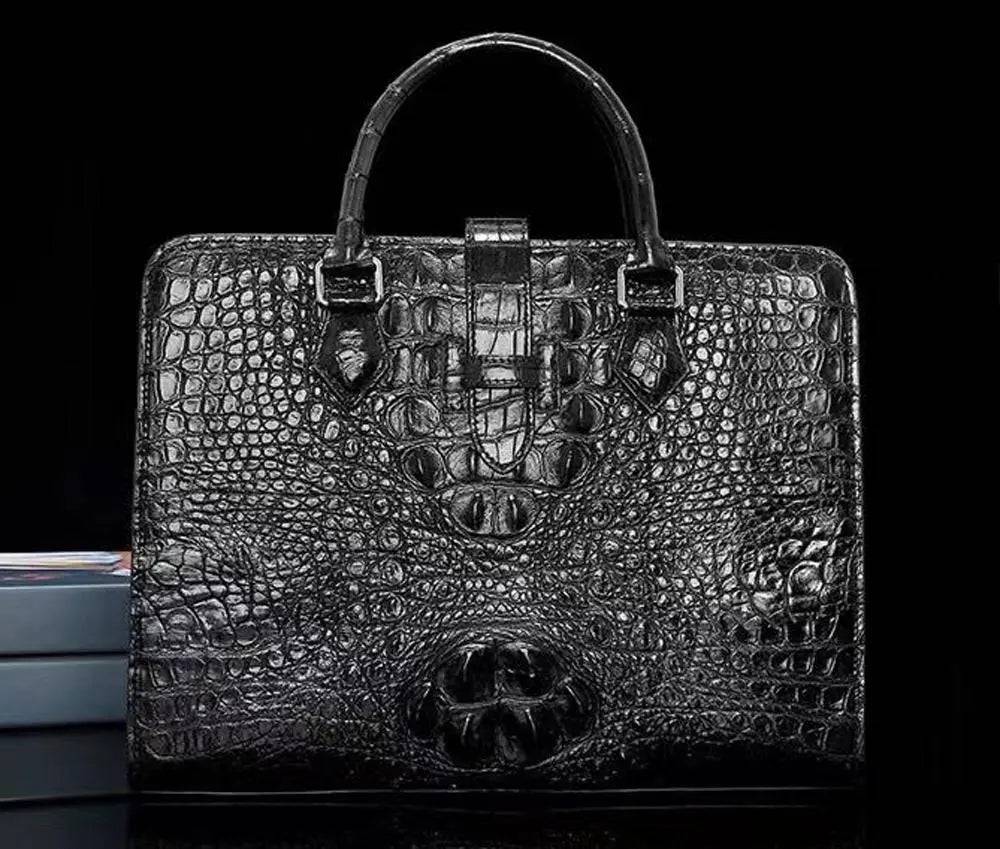 Crocodile Skin Leather Briefcase Black