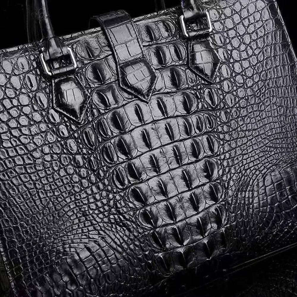 Crocodile Skin Leather Briefcase Black