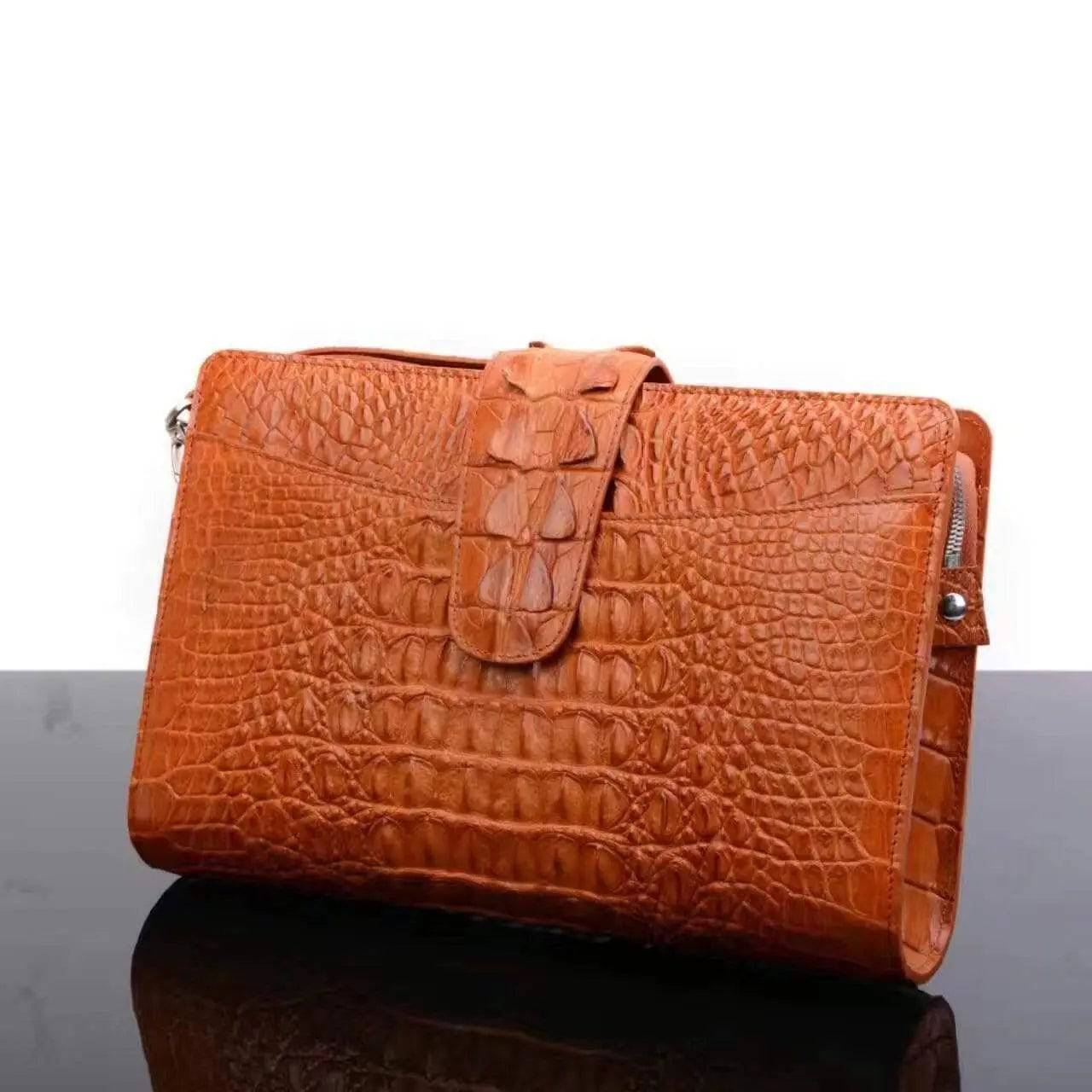 Crocodile Skin Leather Mens Zip Case Clutch Bag