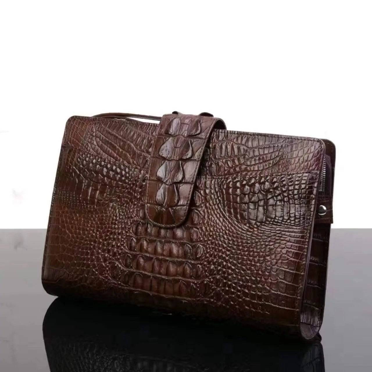 Crocodile Skin Leather Mens Zip Case Clutch Bag