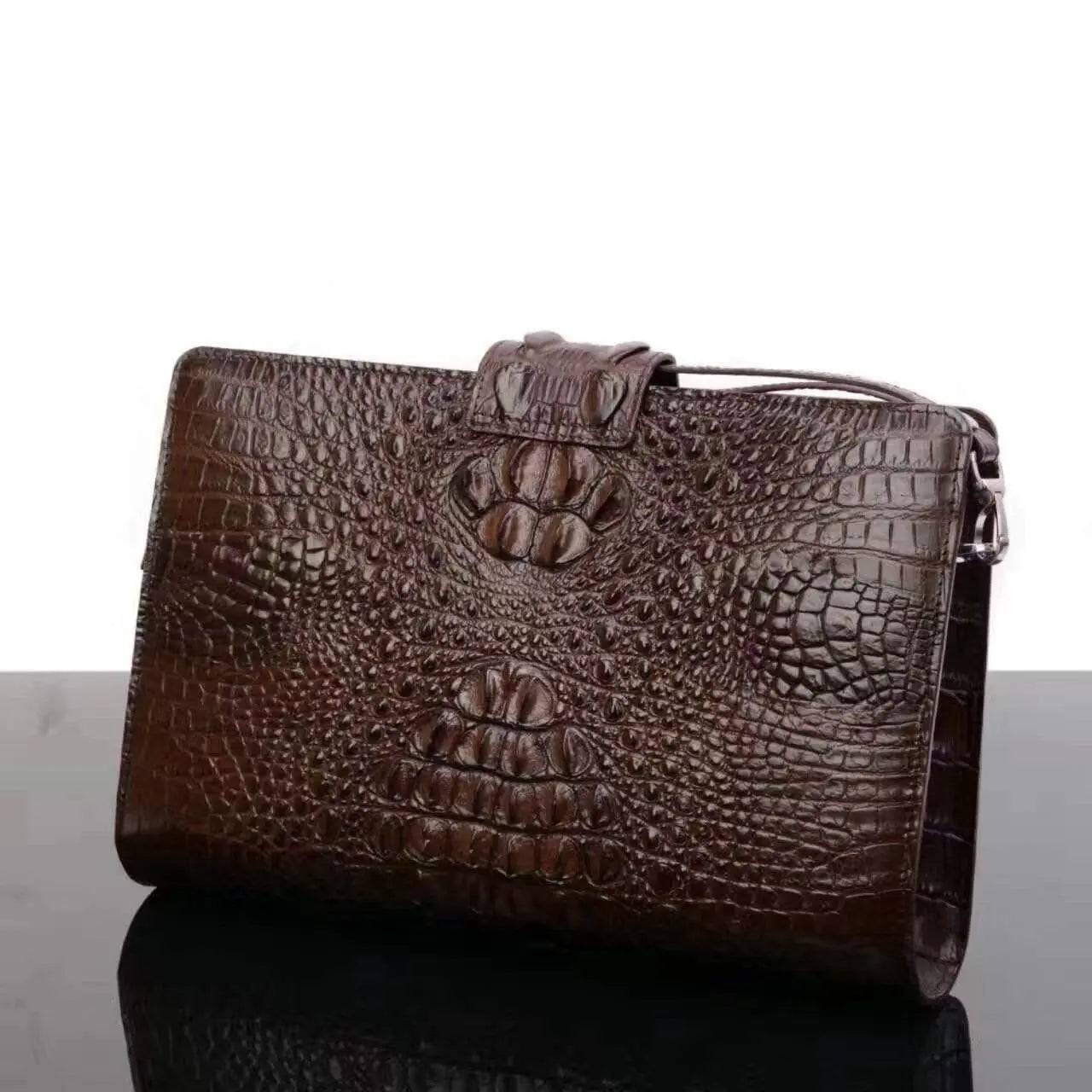 Crocodile Skin Leather Mens Zip Case Clutch Bag