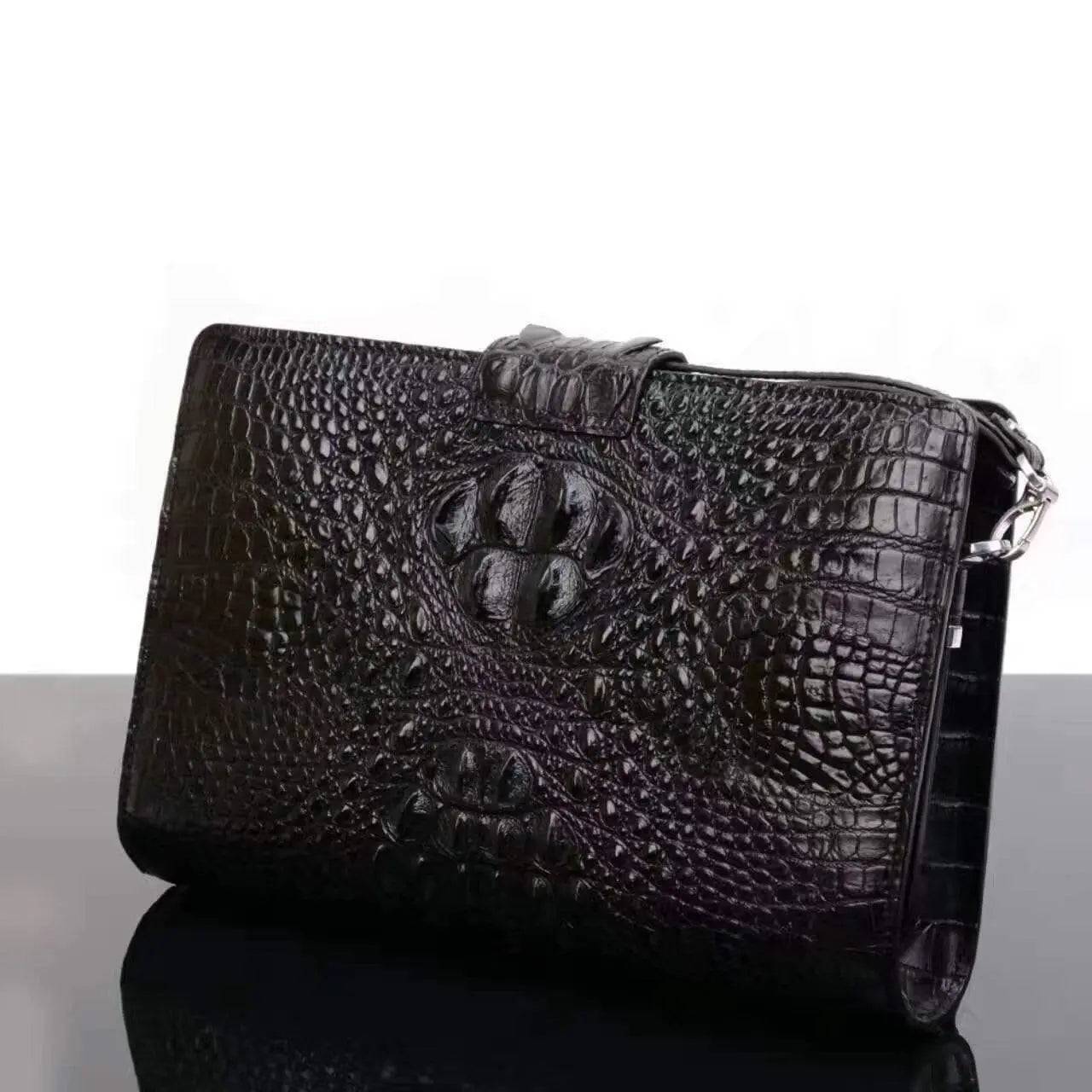 Crocodile Skin Leather Mens Zip Case Clutch Bag