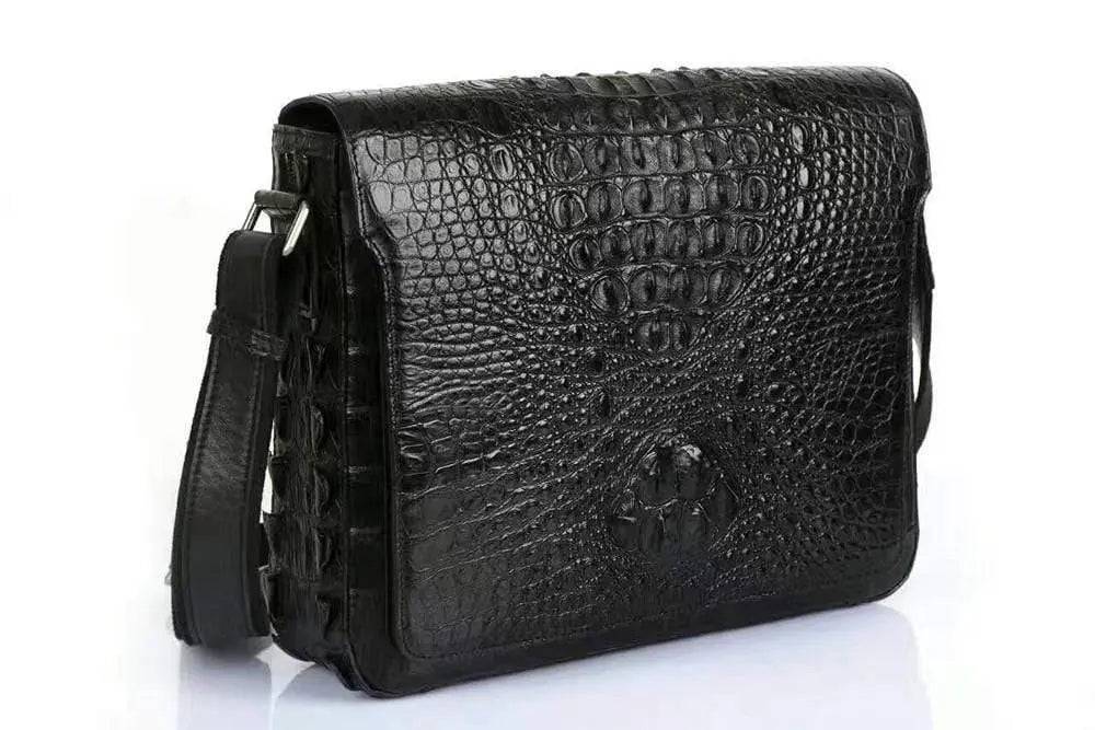 Crocodile Skin Leather Postman Bag, Expandable Messenger Bag,School Bag