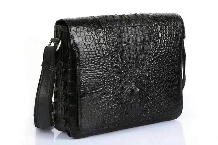 Crocodile Skin Leather Postman Bag, Expandable Messenger Bag,School Bag