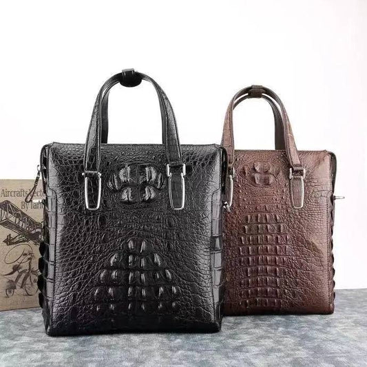 Crocodile Skin Leather Vertical Tote