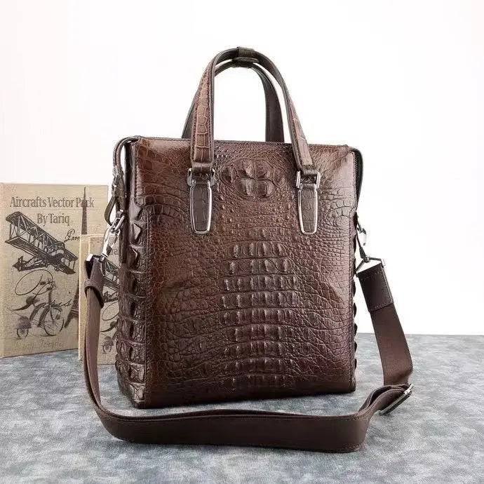 Crocodile Skin Leather Vertical Tote