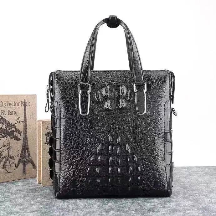 Crocodile Skin Leather Vertical Tote