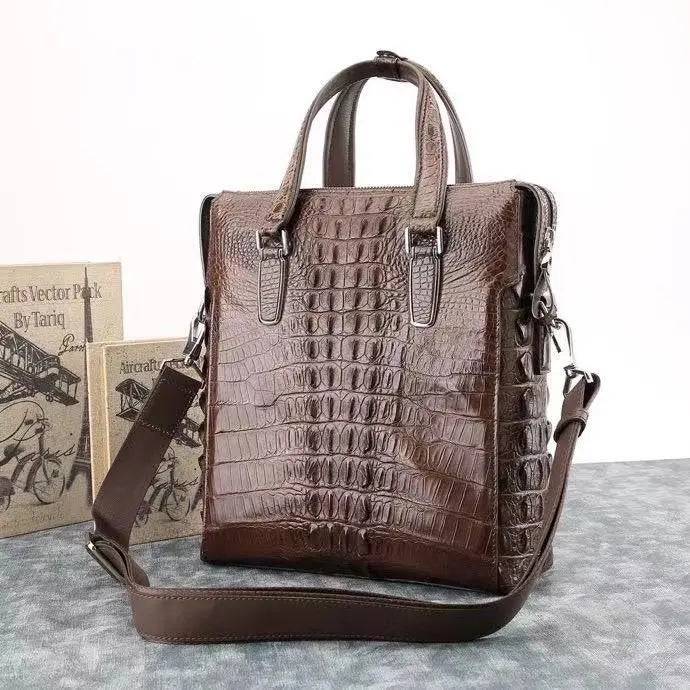 Crocodile Skin Leather Vertical Tote