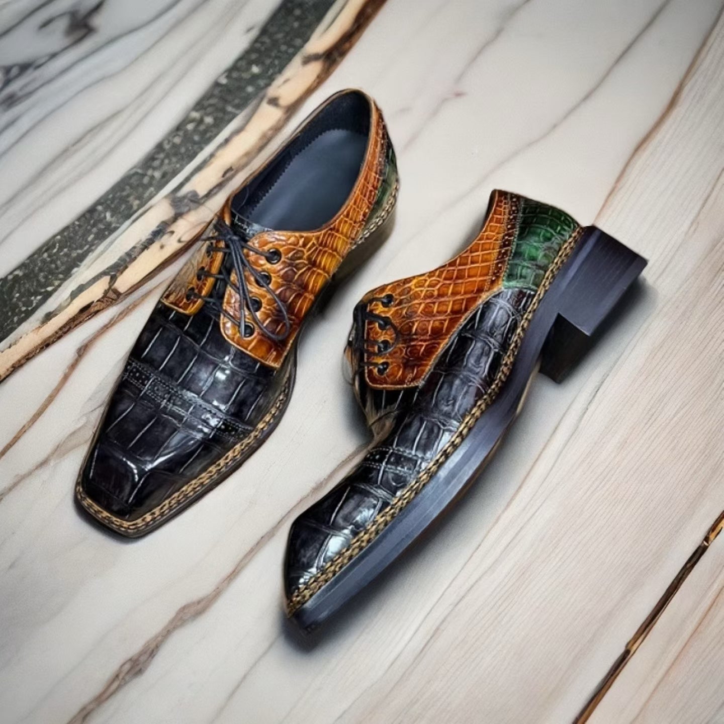 Crocodile Leather Vintage Crocodile Leather Norwegian Sewn Lace Up Dress Shoes