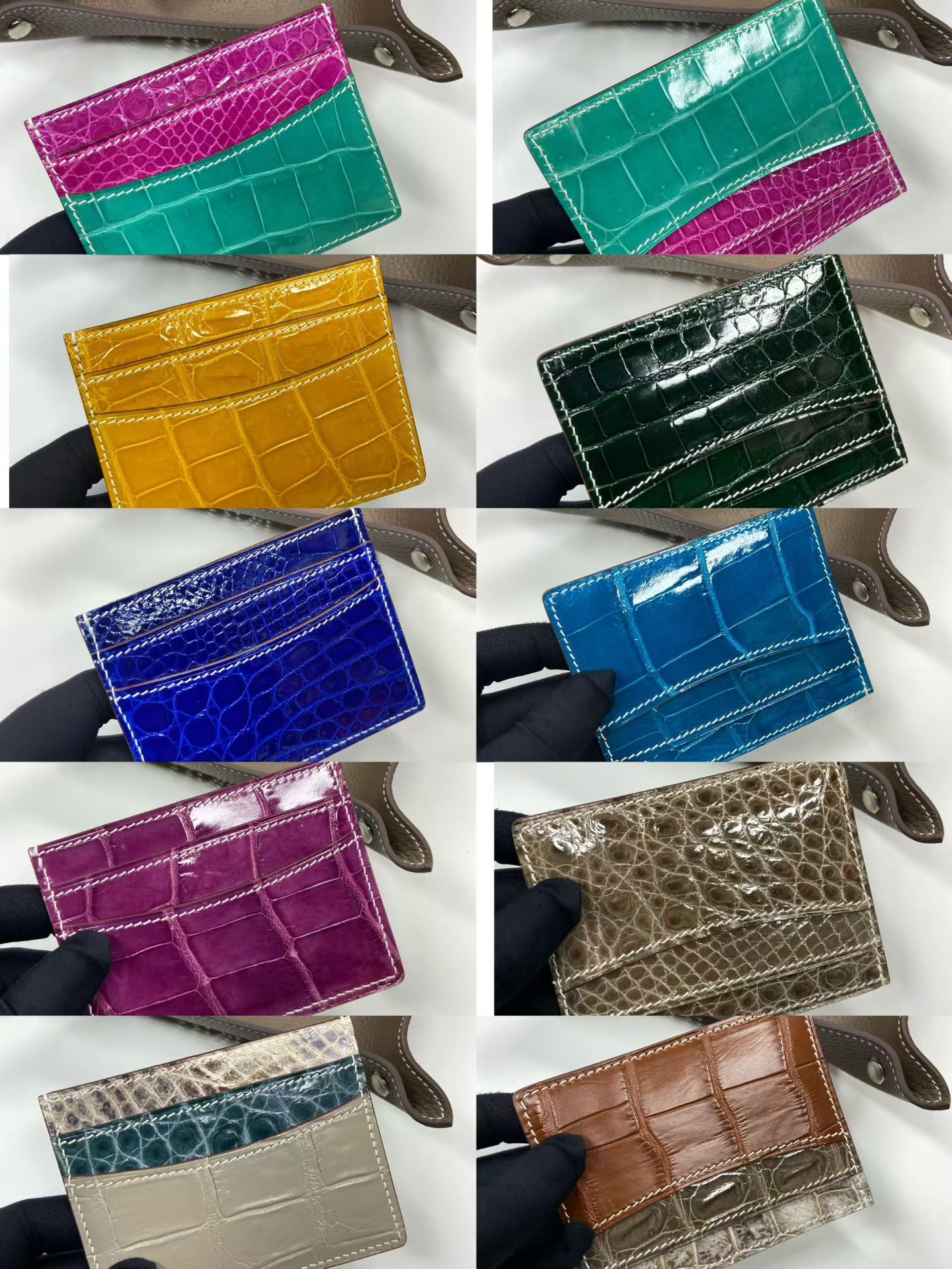 Double Card Case High Shiny Genuine Crocodile Leather Flat Card Case