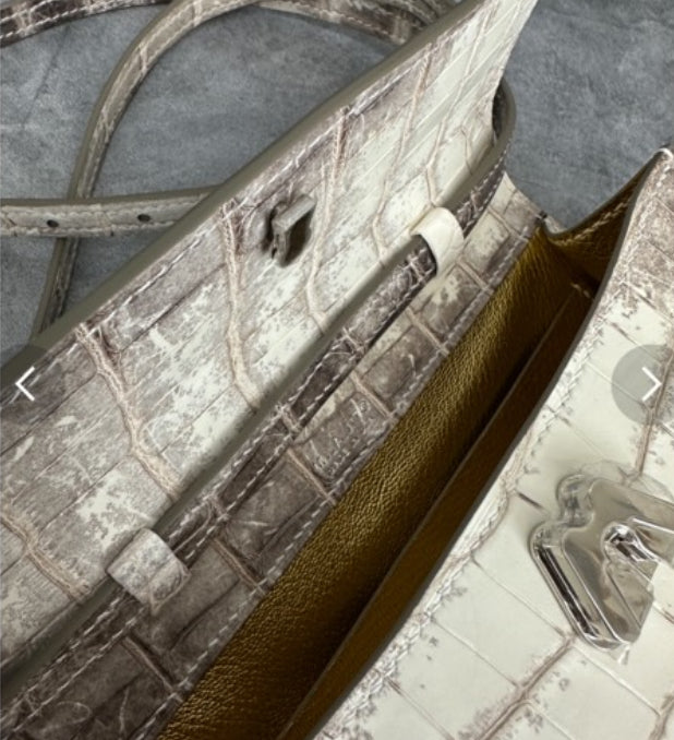 Preorder Womens Crocodile Leather Cross Body Bag Black