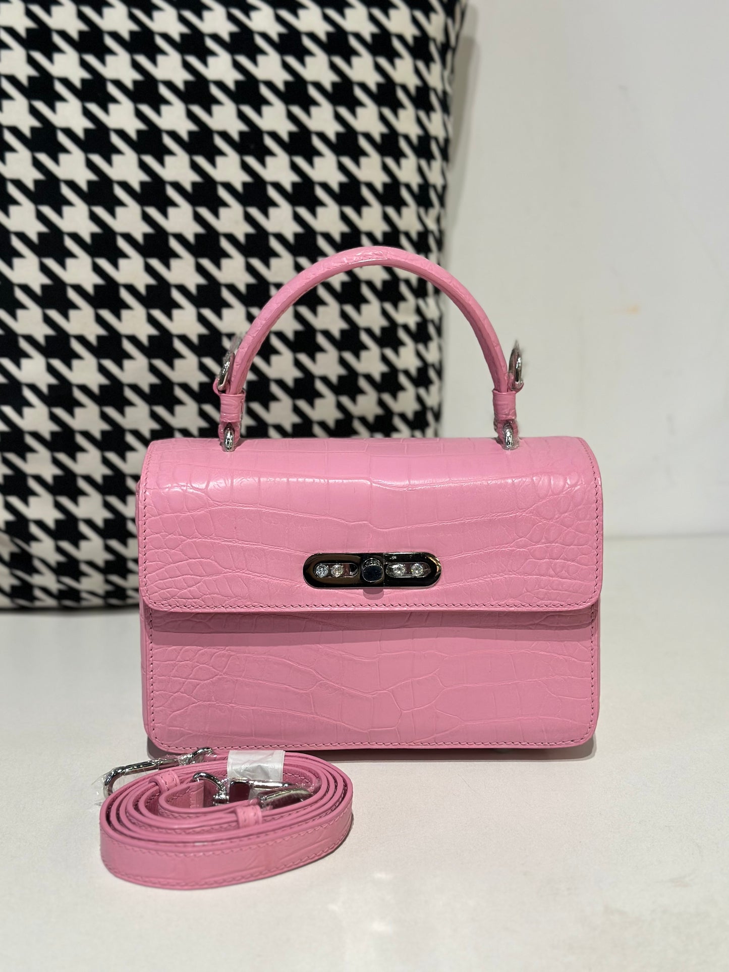 Crocodile Leather Top Handle Cross Body Bag