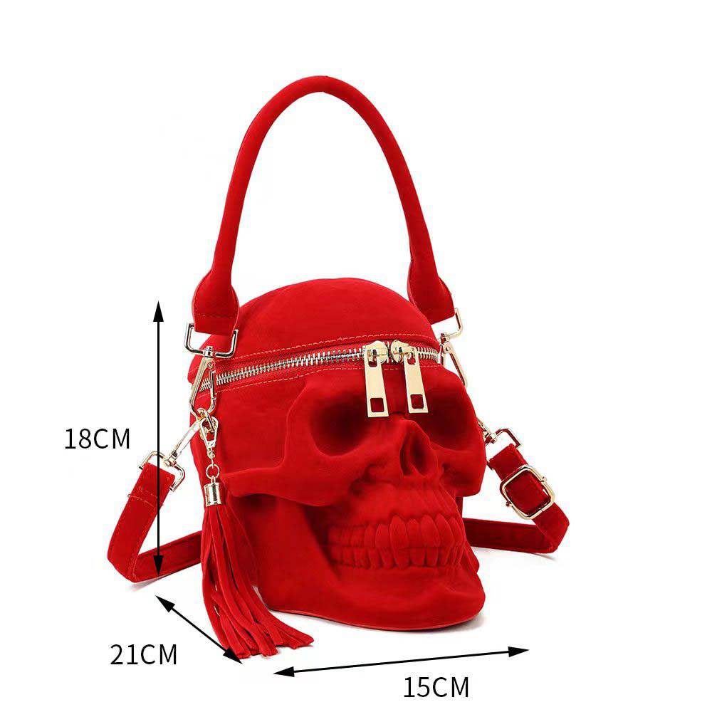 Unisex 3D Bags Red Suede Skull Cross Body Shoulder Bag Mini Handle Handbags