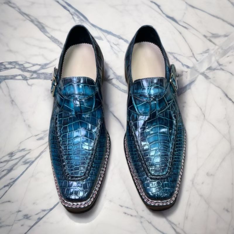 Crocodile Leather Vintage Crocodile Leather Norwegian Sewn Side Buckle Dress Shoes