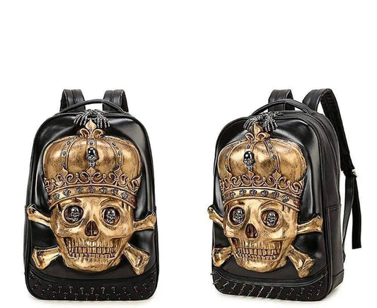 Fashion Punk Rivets Waterproof 3D Ghost Skull With Crown Backpack  Laptop