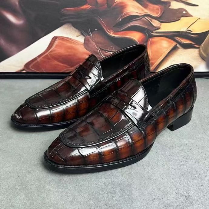 Giày da cá sấu nam phong cách cổ điển, da cá sấu thật, may kiểu Na Uy, buộc dây, giày tây màu đen (Copy)