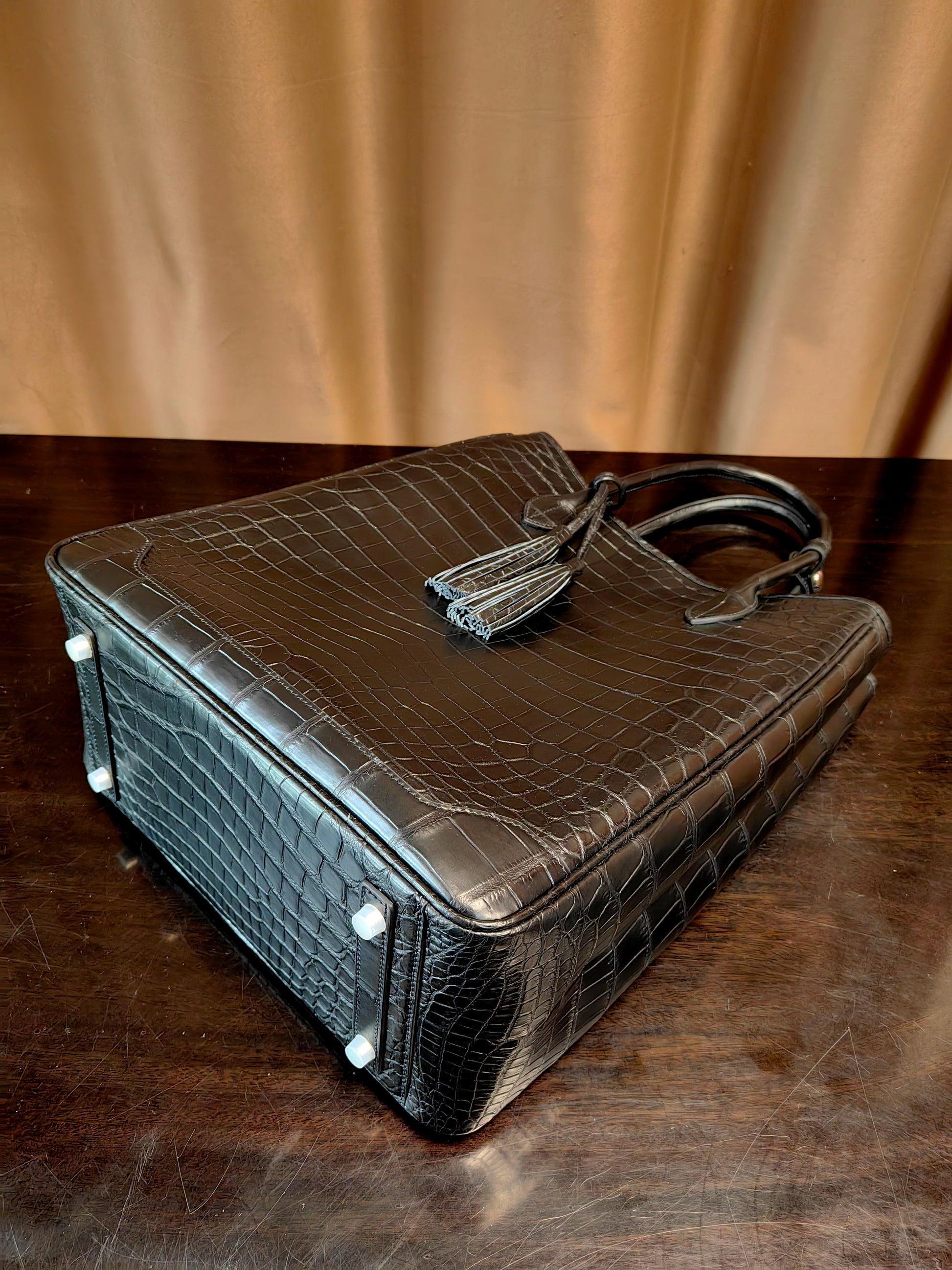 Unisex Large Crocodile Leather Laptop Business Briefcase Shopper Tote Bag Black