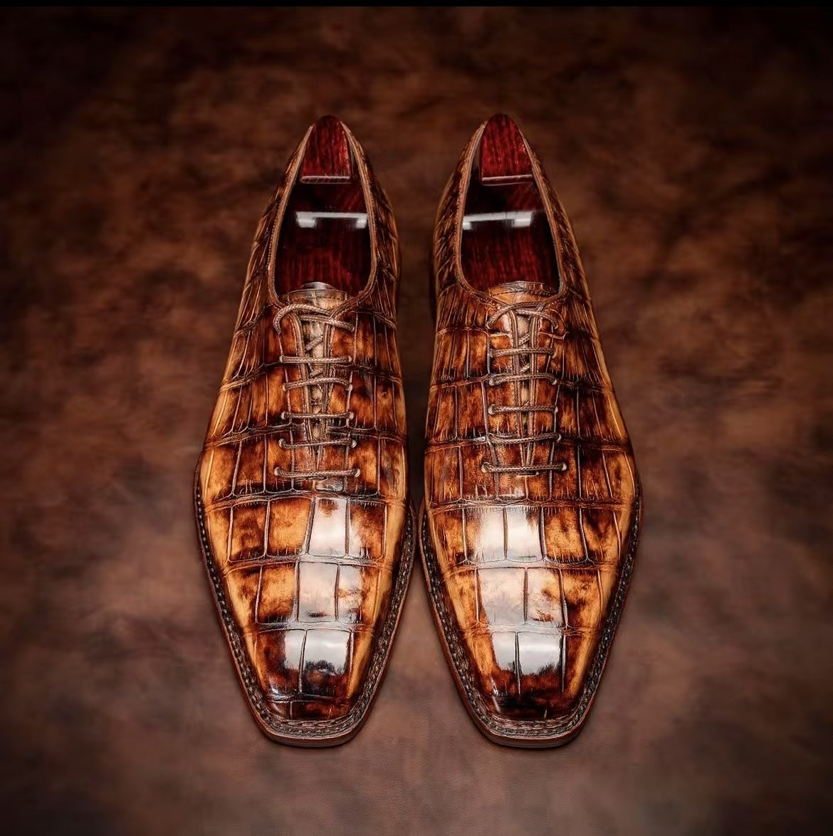 Crocodile Shoes Crocodile Leather Norwegian Sewn Lace Up Dress Shoes