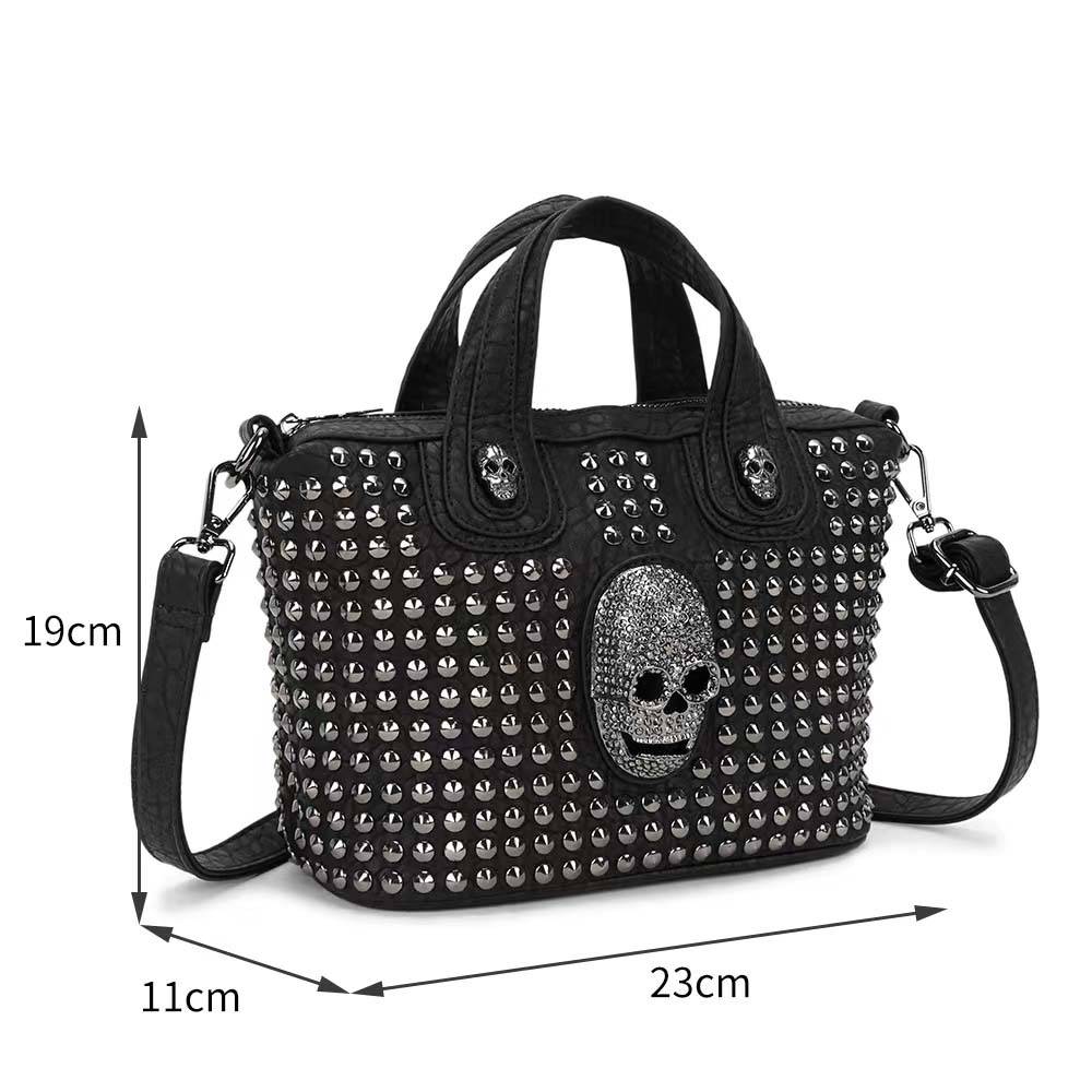 3D Crystal Skull Bag With Studded Tote Satchel Bag