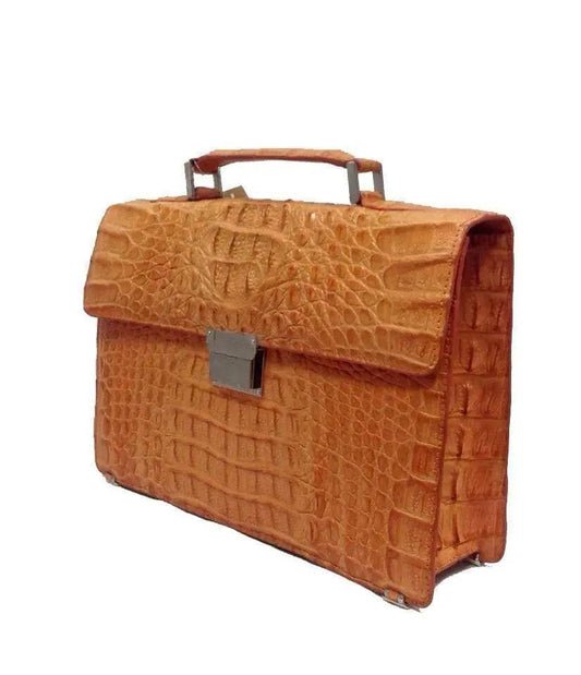 Genuine Crocodile  Leather Orange Briefcase