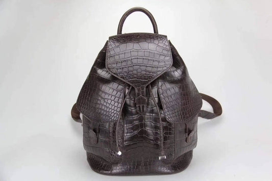 Genuine Crocodile Belly  Leather Backpack Brown