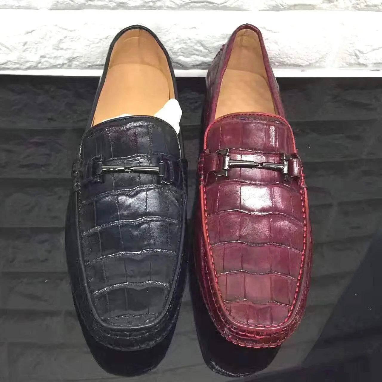 Crocodile Shoes Genuine Crocodile Belly Leather Slip On Loafer Shoes