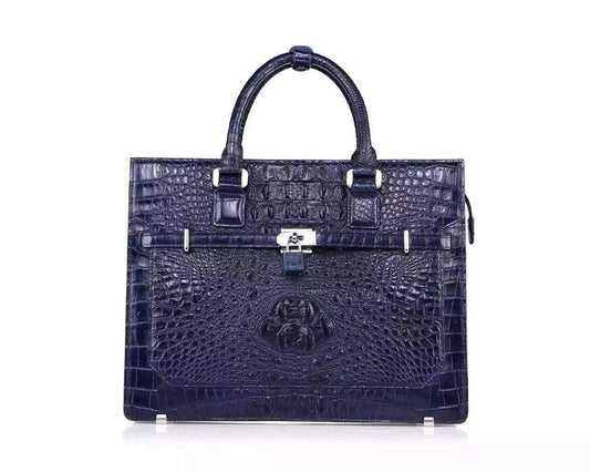 Genuine Crocodile Briefcase For Men,Messenger,Laptop, Business Bag In Dark Blue