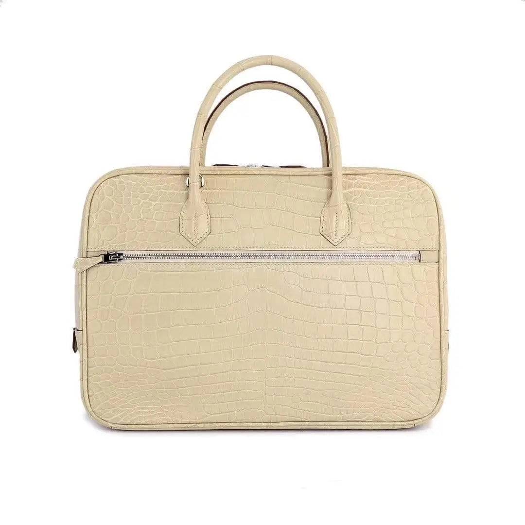 Genuine Crocodile Leather  Postman Bag Mens  Messenger Bussiness Document Travel Laptop Briefcase  Bags Cream