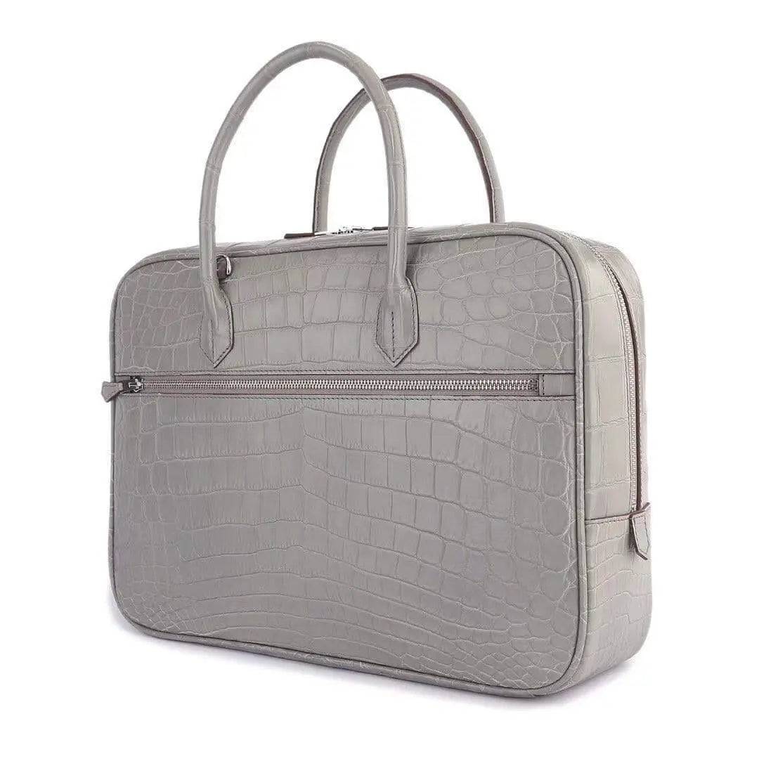 Genuine Crocodile Leather  Postman Bag Mens  Messenger Bussiness Document Travel Laptop Briefcase  Bags Light Grey