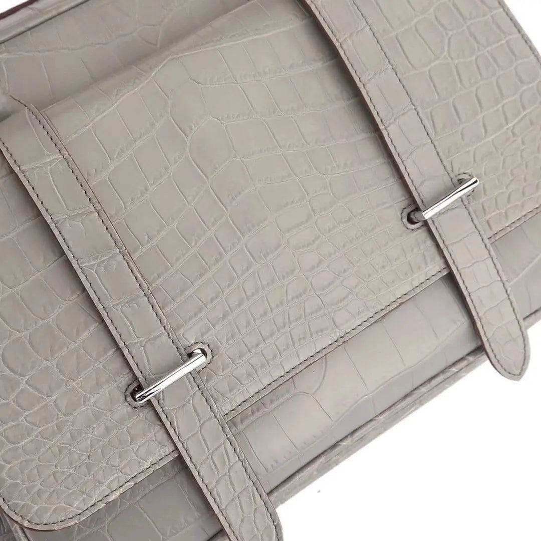 Genuine Crocodile Leather  Postman Bag Mens  Messenger Bussiness Document Travel Laptop Briefcase  Bags Light Grey