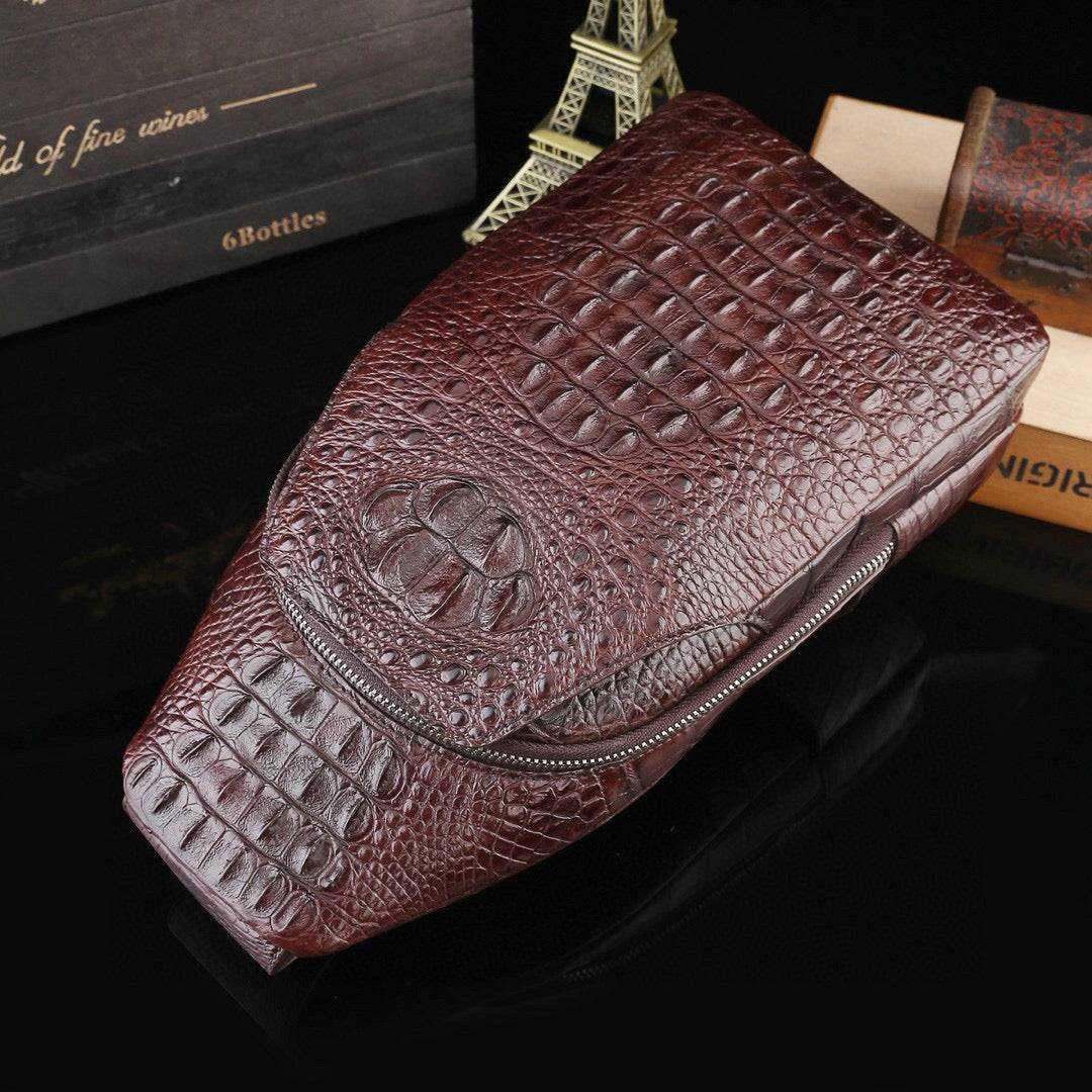 Genuine Crocodile Leather Mens Sling Chest Bag Bag