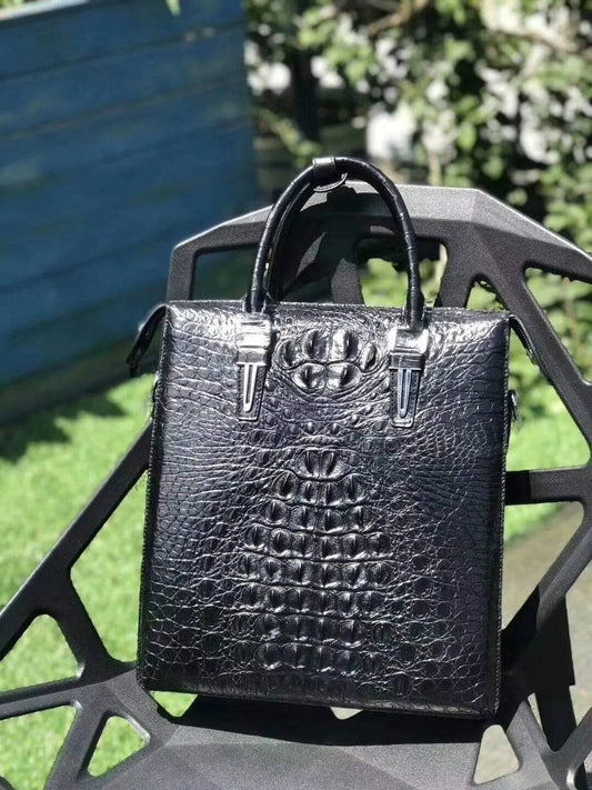 Genuine Crocodile Leather Vertical Briefcase Handbag For Men