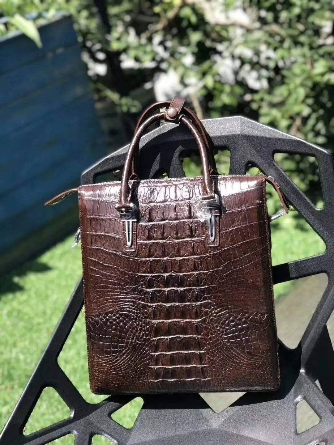 Genuine Crocodile Leather Vertical Briefcase Handbag For Men