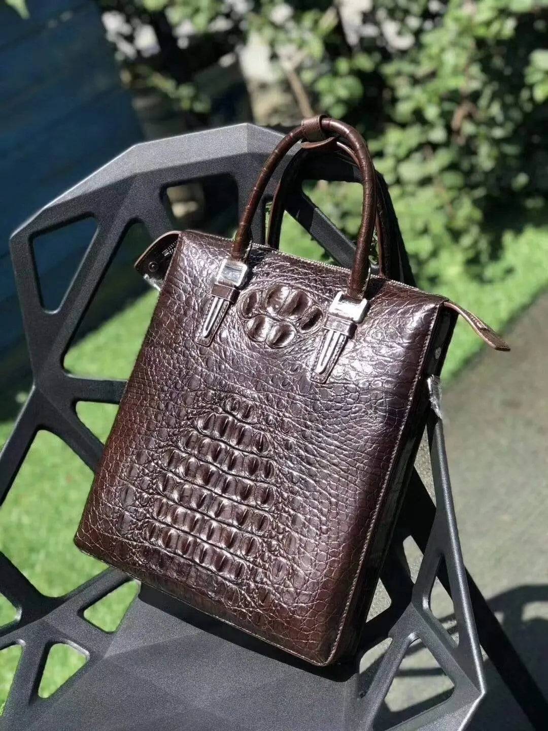 Genuine Crocodile Leather Vertical Briefcase Handbag For Men