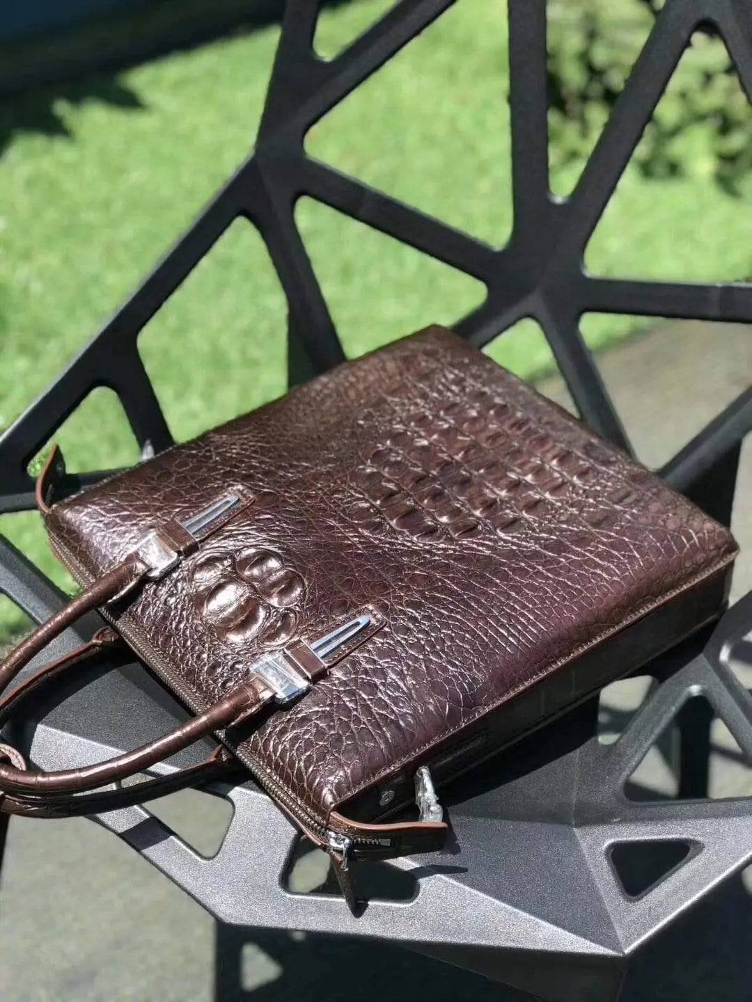 Genuine Crocodile Leather Vertical Briefcase Handbag For Men