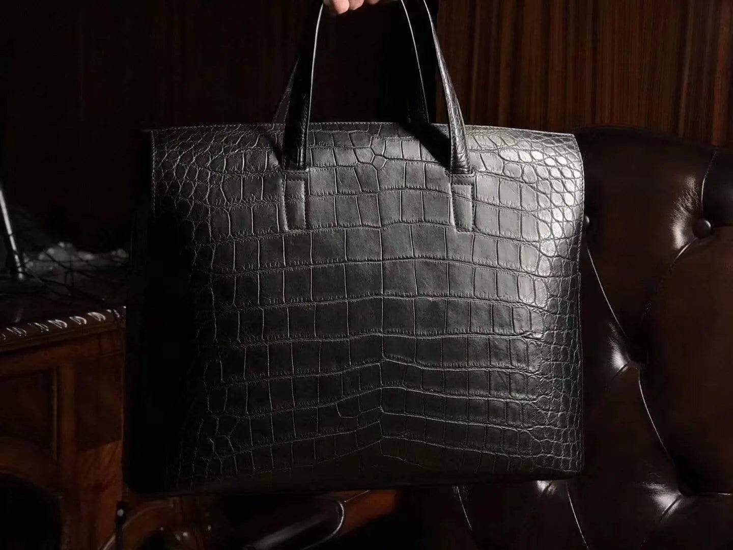 Genuine Crocodile Leather Zip-Top Briefcase