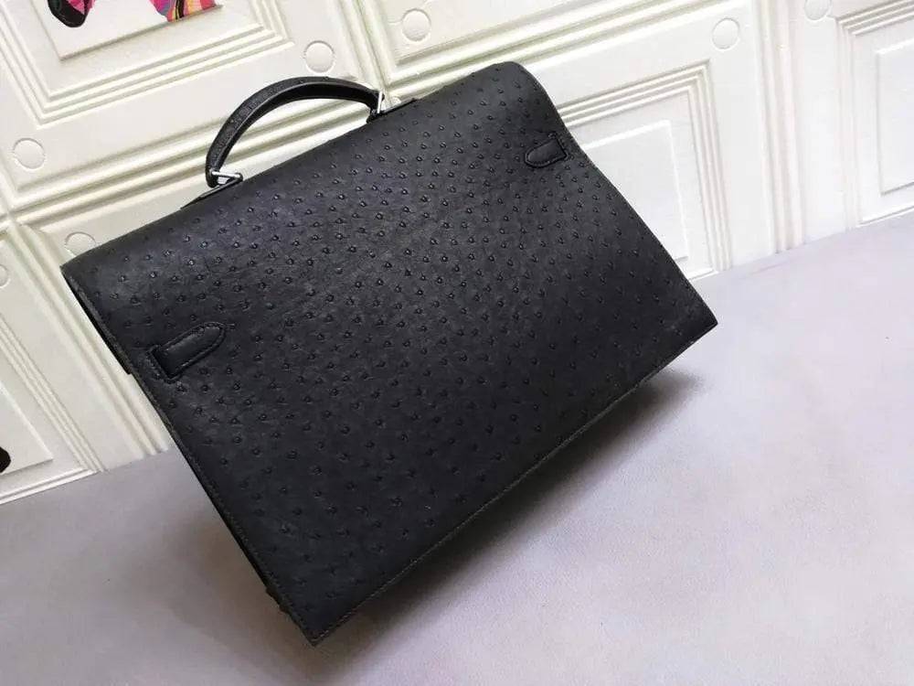 Genuine Ostrich Leather Briefcase Top Handle Bag