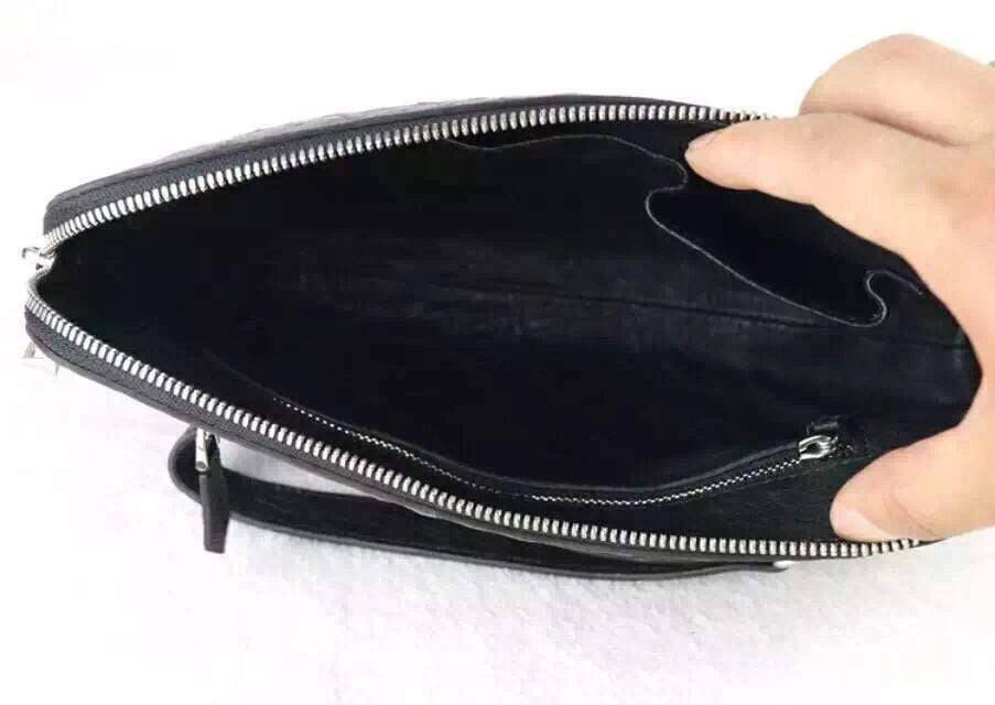 Genuine Ostrich Leather Shell Clutch Bag/Travel Case With Lock  Black For Men