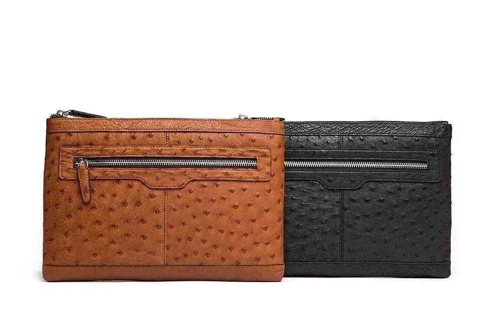 Genuine Ostrich Skin Leather Clutch Bag